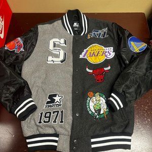 Starter Mens Black Gray Chicago Bulls Boston Celtics NBA Varsity Jacket Size XL